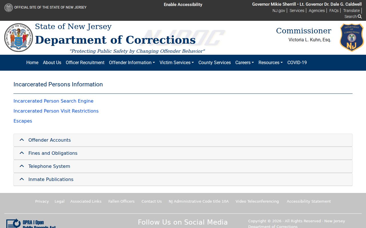 Lyndhurst resident lookup NJDOC offender information screen